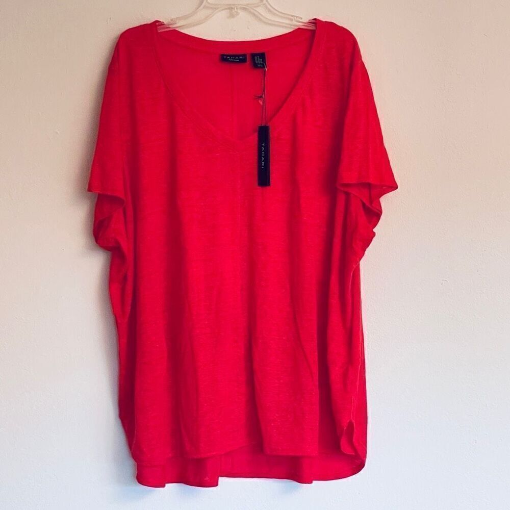 NWT Gorgeous TAHARI 3X Plus Size 100% Linen Short Sleeve T Shirt